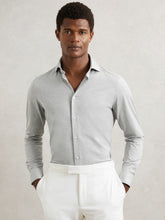 Cotton-Blend Jersey Cutaway-Collar Shirt Grey Melange | Men