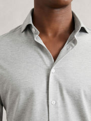 Cotton-Blend Jersey Cutaway-Collar Shirt Grey Melange | Men