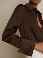 Silk Double-Cuff Button-Through Shirt Chocolate | Women