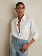 Linen Button-Through Shirt White | Women