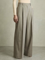 Wool-Blend Wide-Leg Pinstripe Trousers Grey | Women