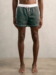 Colour-Block Piped-Trim Swim Shorts Dark Green/White | Men