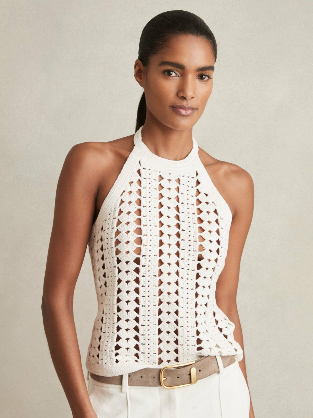 Cotton Crochet Halterneck Vest Top White | Women