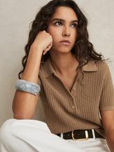 Cotton-Blend Open-Knit Polo Shirt Tan | Women