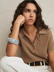 Cotton-Blend Open-Knit Polo Shirt Tan | Women