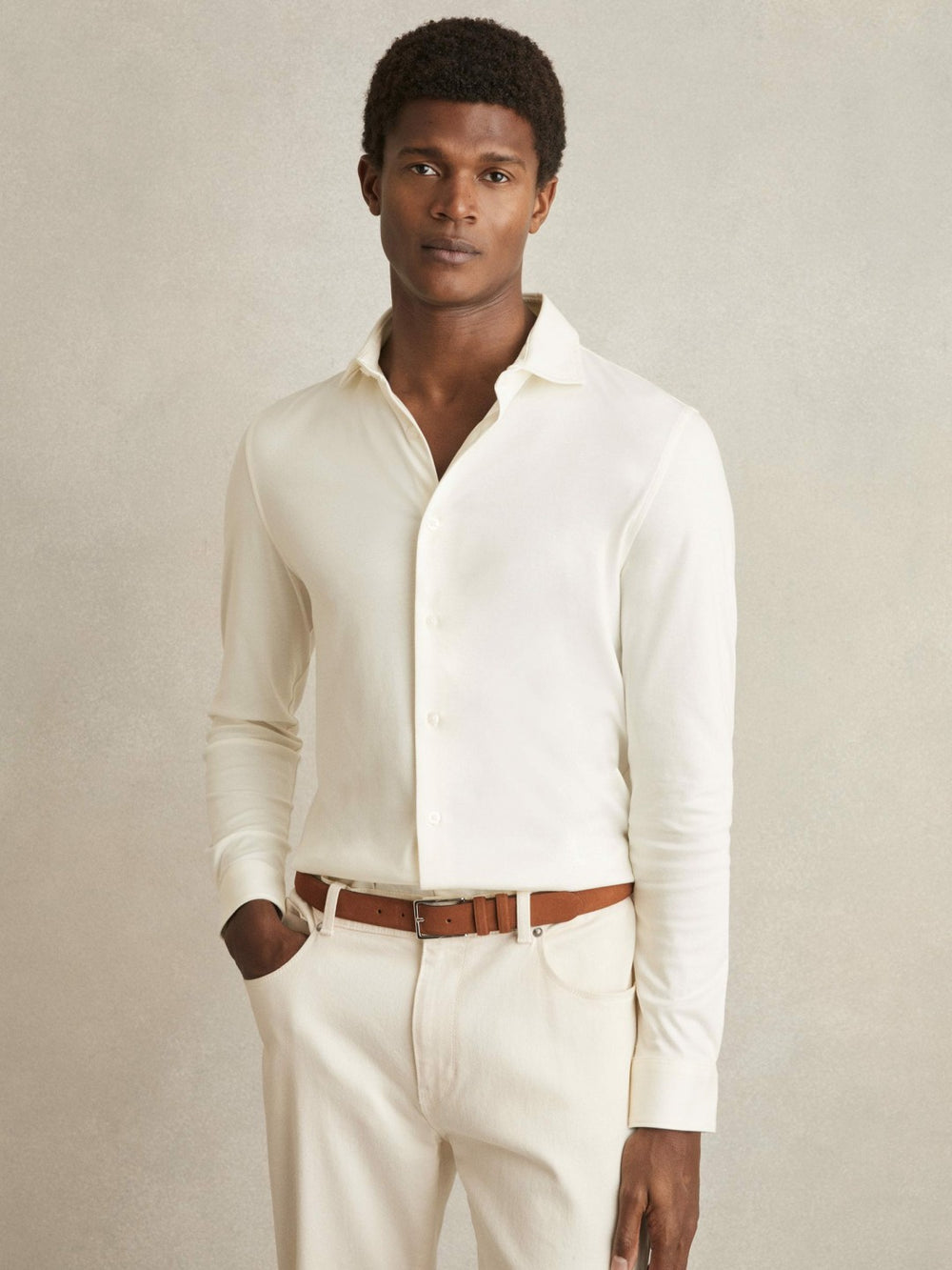 Cotton-Jersey Button-Through Shirt Ecru | Men