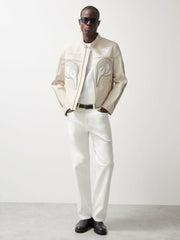 McLaren F1 Team Leather Biker Jacket Off White | Men