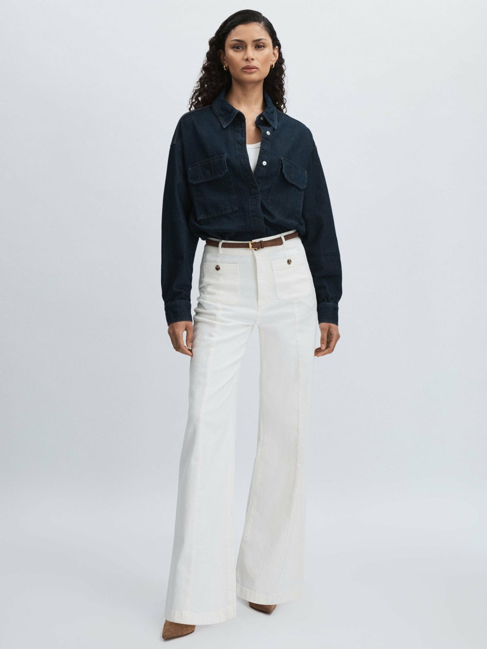 Paige Wide-Leg Patch Pocket Jeans Ecru | Women