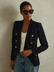 Tailored Fit Textured Double Breasted Blazer Navy | Women