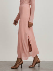 Carrie Pink Anna Quan Sheer Ribbed Knitted Midi Skirt Pink | Women