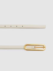 Thin Leather Elongated Buckle Belt Off White | Women