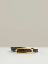 Thin Leather Elongated Buckle Belt Chocolate | Women
