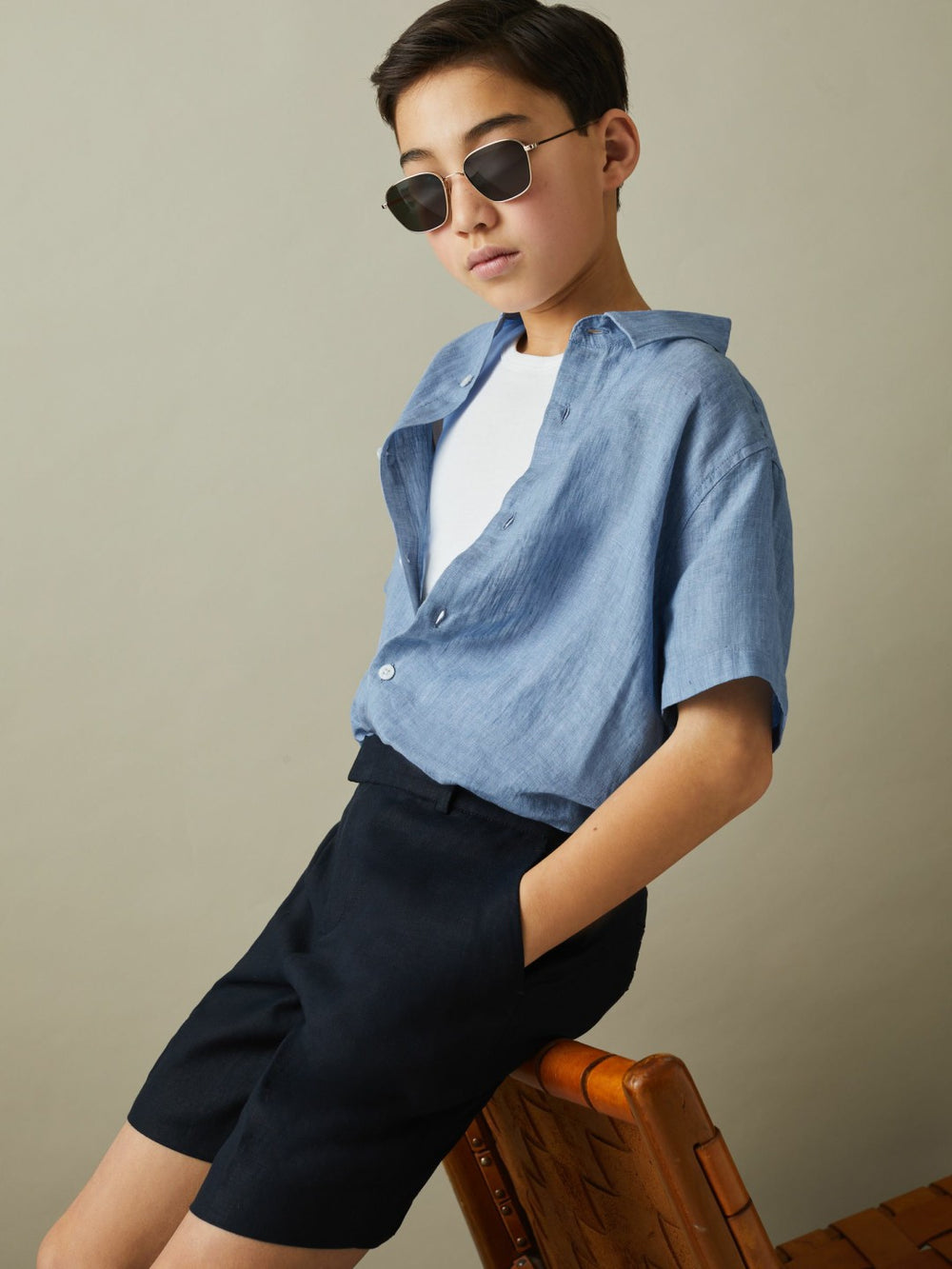 3-9 yrs Short Sleeve Linen Shirt Sky Blue | Children & Baby