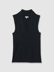 Knitted Sleeveless V-Neck Vest Navy | Women