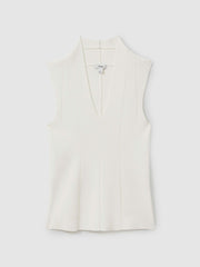 Knitted Sleeveless V-Neck Vest Ivory | Women