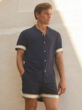 | Ché Cuff Detail Cuban Collar Shirt Navy | Men