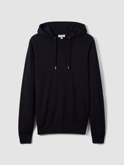 Merino Wool Drawstring Hoodie Navy | Men