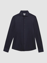 Cotton-Blend Jersey Cutaway-Collar Shirt Navy | Men
