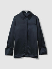 Silk Double-Cuff Button-Through Shirt Navy | Women