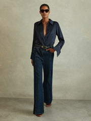 Silk Double-Cuff Button-Through Shirt Navy | Women