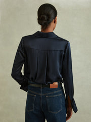 Silk Double-Cuff Button-Through Shirt Navy | Women