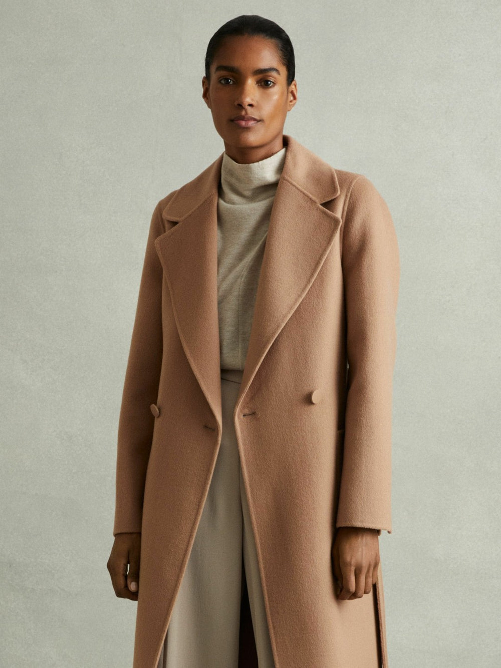 Petite Wool Blend Double Breasted Blindseam Coat Light Camel | Women
