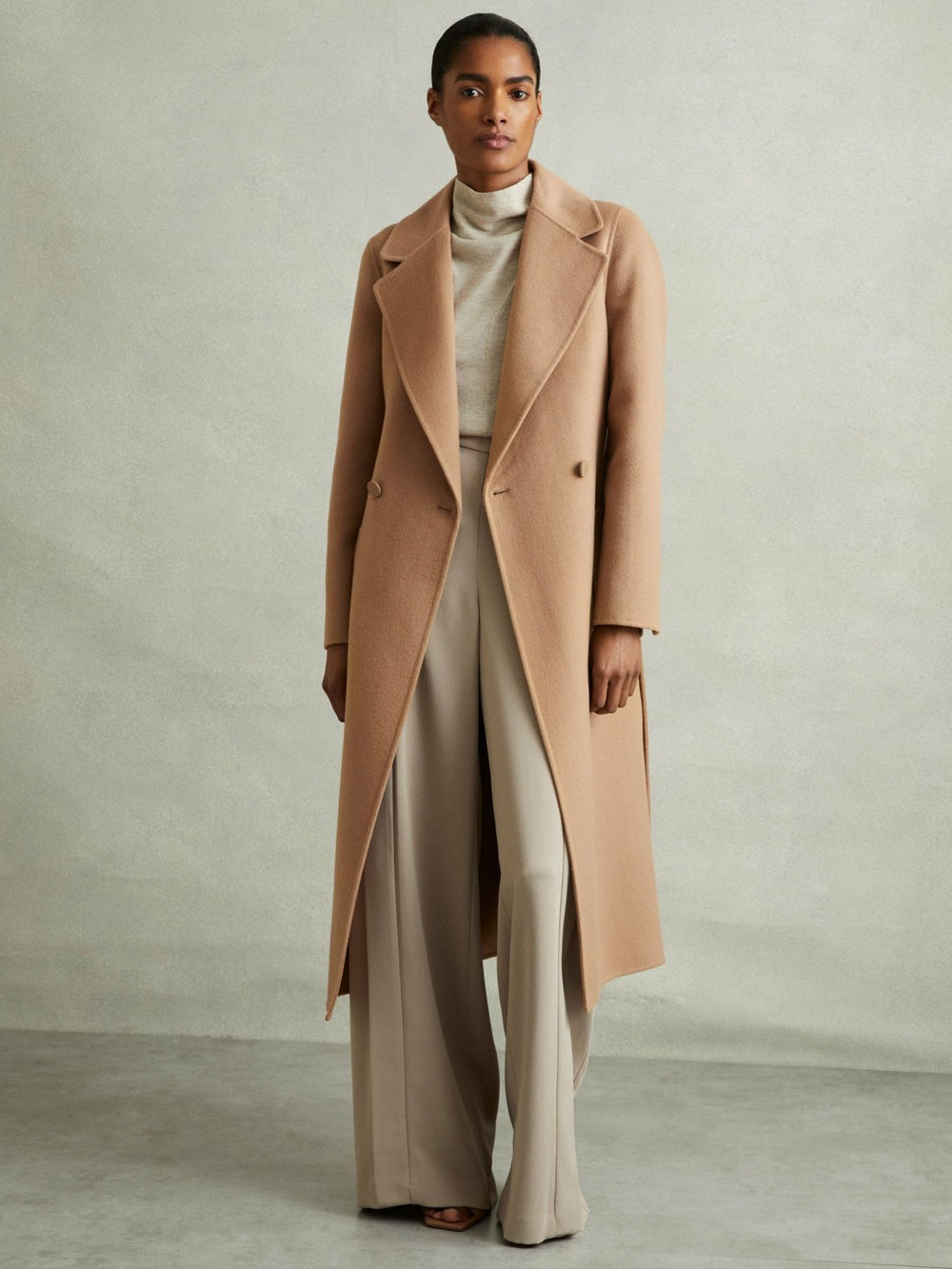 Wool Blend Double Breasted Blindseam Coat Light Camel | Women