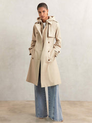 Hooded Insert Trench Coat Stone | Women