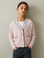 9-13 yrs Wool-Blend Stripe-Detail Cardigan With Cashmere Pink | Children & Baby