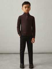 3-9 yrs Merino Wool Half-Zip Funnel Neck Jumper Dark Bordeaux | Children & Baby