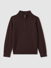 3-9 yrs Merino Wool Half-Zip Funnel Neck Jumper Dark Bordeaux | Children & Baby
