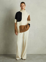 Wool-Cashmere Colourblock-Intarsia Jumper Cream/Brown | Women