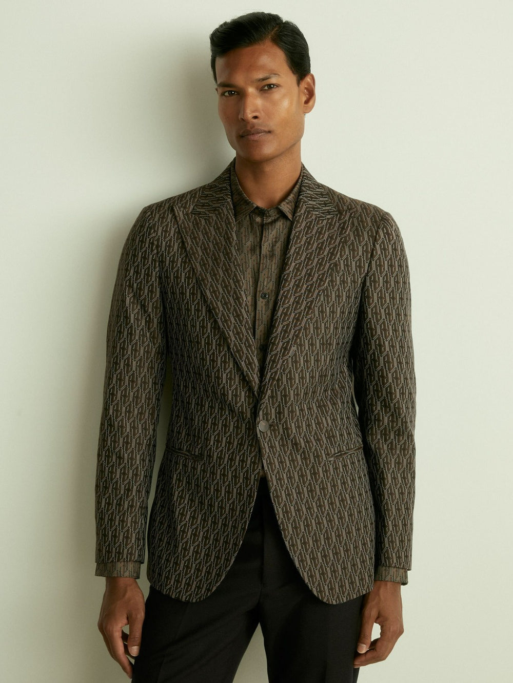 Monogram-Jacquard Twill Blazer Chocolate Brown | Men