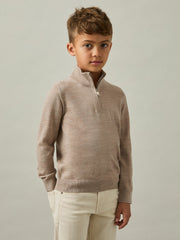 3-9 yrs Merino Wool Half-Zip Funnel Neck Jumper Wheat Melange | Children & Baby