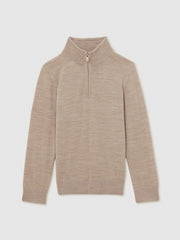 9-13 yrs Merino Wool Half-Zip Funnel Neck Jumper Wheat Melange | Children & Baby