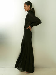 Sheer Jersey Gathered Maxi Dress Black | Women