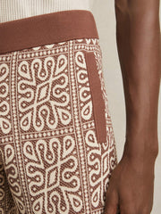 Tile Pattern Knit Shorts Brown/White | Men