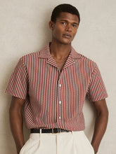 Textured-Stripe Cuban-Collar Shirt Rust Red/White | Men