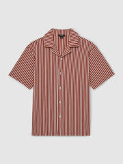 Textured-Stripe Cuban-Collar Shirt Rust Red/White | Men