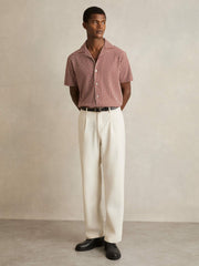 Textured-Stripe Cuban-Collar Shirt Rust Red/White | Men