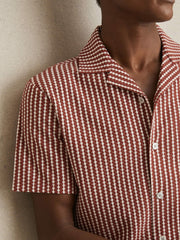Textured-Stripe Cuban-Collar Shirt Rust Red/White | Men