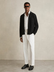 Cotton-Blend Textured Knit Shirt Black | Men