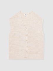 Cotton-Linen Button-Through Knit Top Ivory | Women