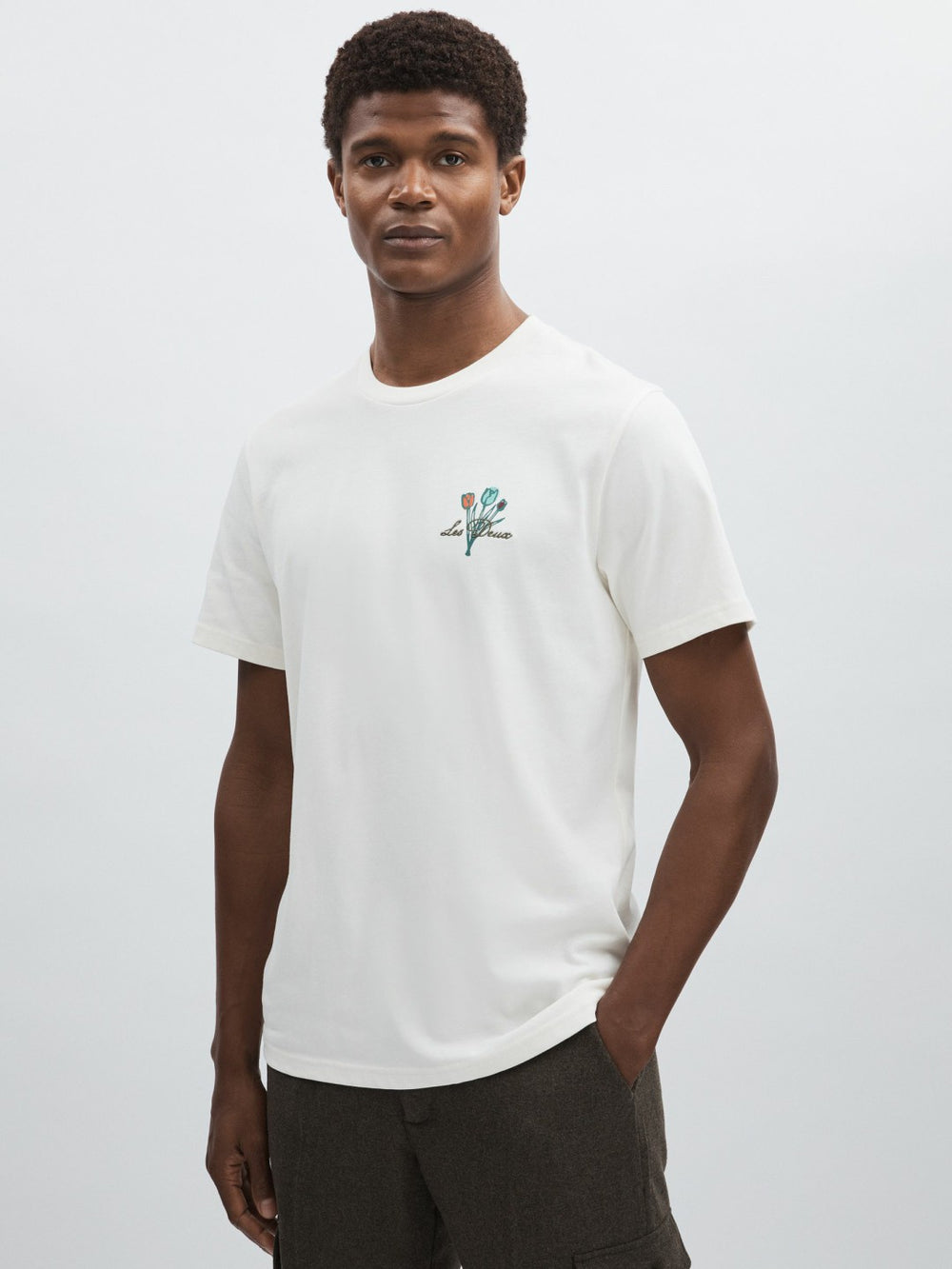Les Deux 100% Cotton Café Print T-Shirt Ivory Print | Men