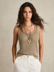 Linen Open Knit Vest Stone | Women