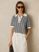 Zig-Zag Knit Polo Shirt Blue/Ivory | Women