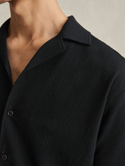 Textured Crepe Cuban Collar Shirt Navy | Men