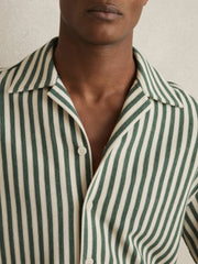 Textured Stripe Cuban-Collar Shirt Green/White | Men