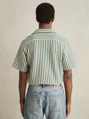 Textured Stripe Cuban-Collar Shirt Green/White | Men