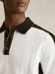 Colour-Block Knit Polo Shirt Optic White/Green | Men